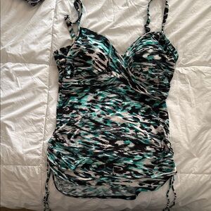 Women's Black and Teal Swim Tankini